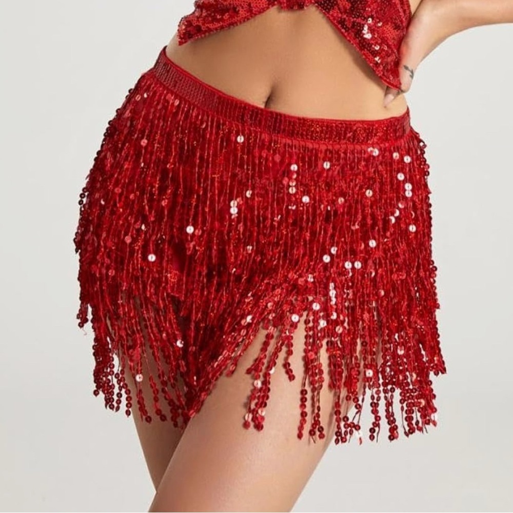 NEW Womens Boho Sequin Tassel Belt Skirt Multilayer Belly Dance Hip Skirts